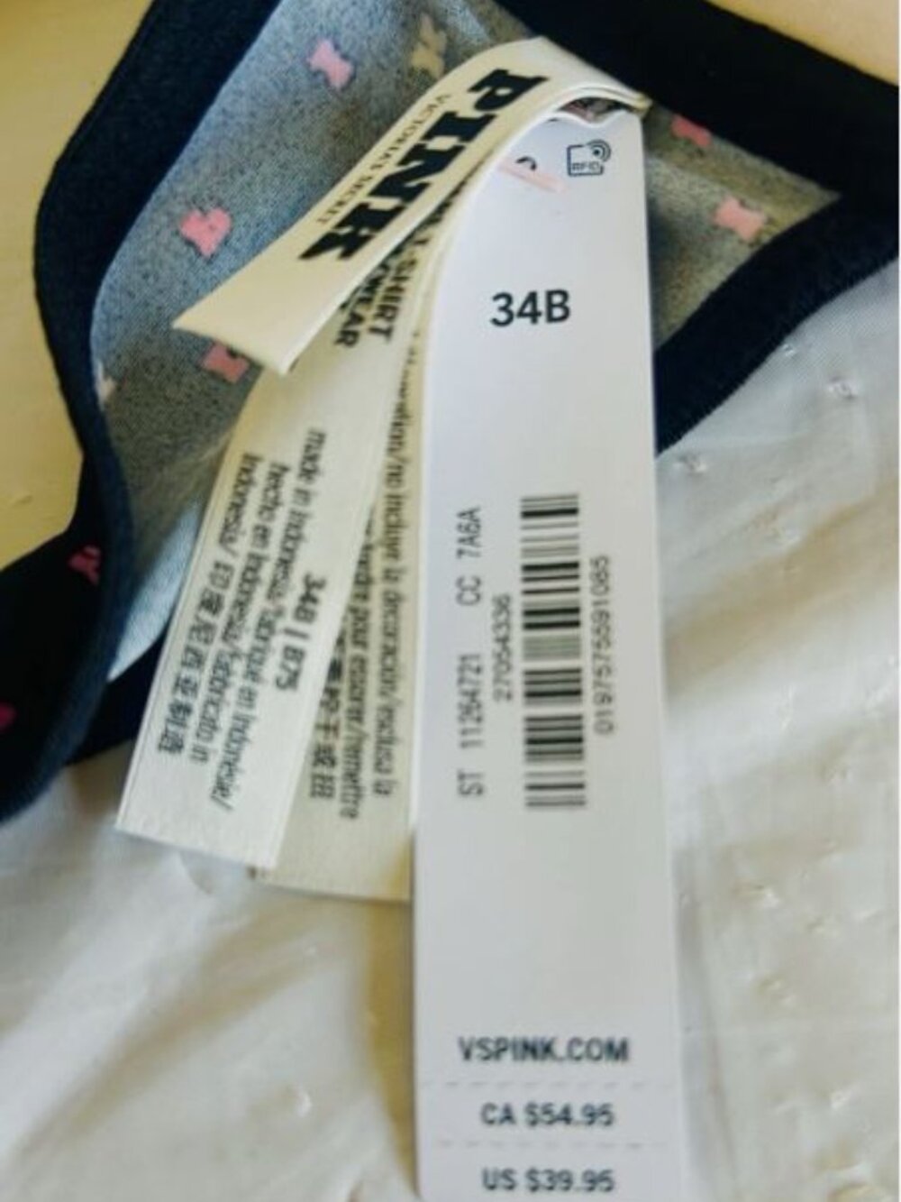 Victoria’s Secret Bra - 34B Black with Pink Pattern - Picture 3 of 5